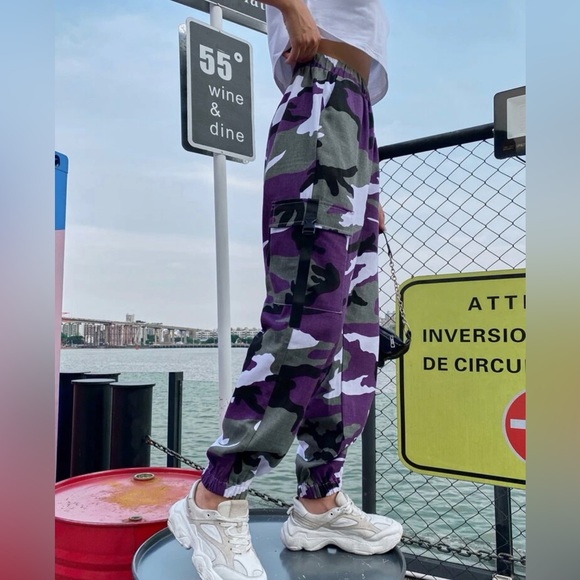 camo printed elastic waist cargo pants - Picture 3 of 7